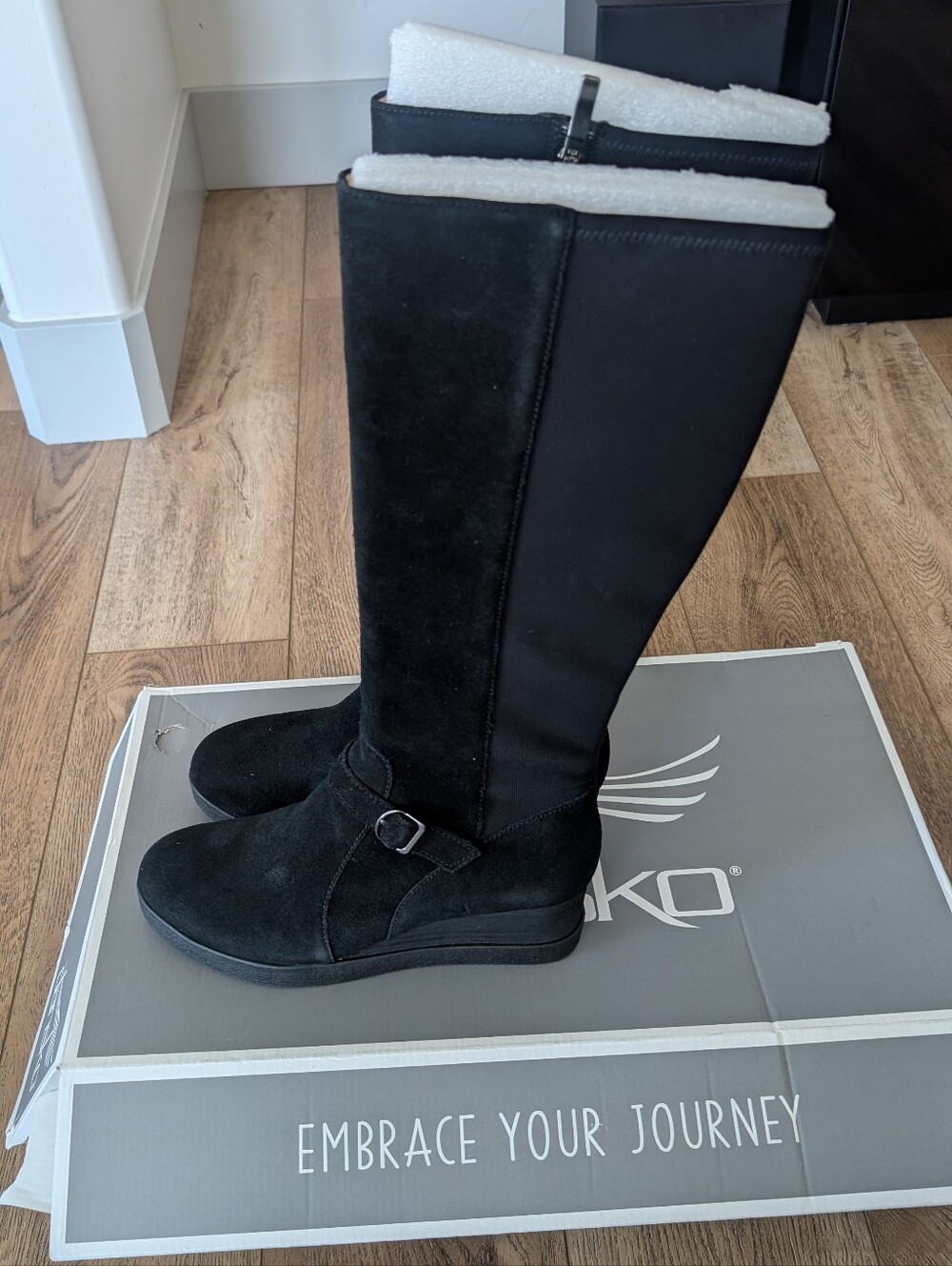Dansko Black Over-the-Knee Suede & Fabric Boots with Buckle